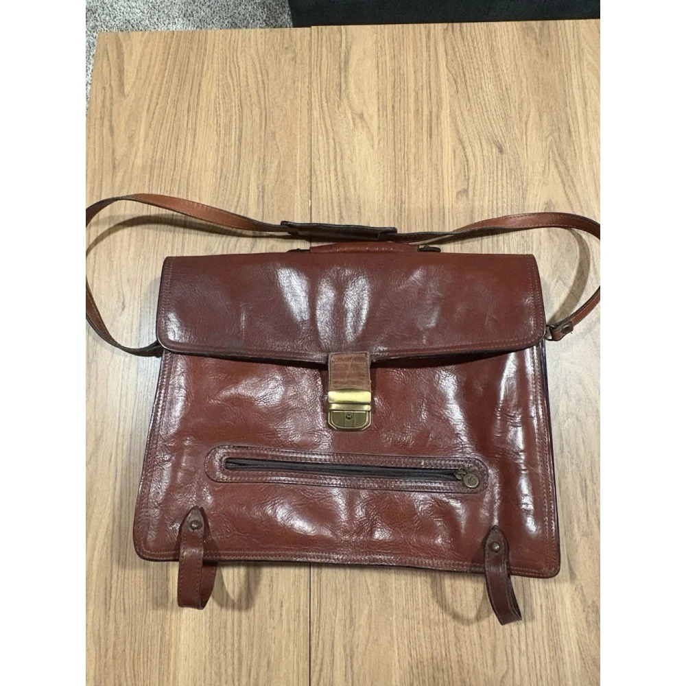 Vintage Full Grain Leather Briefcase Messenger Bag 16x12 Brown – Made in USA Zip